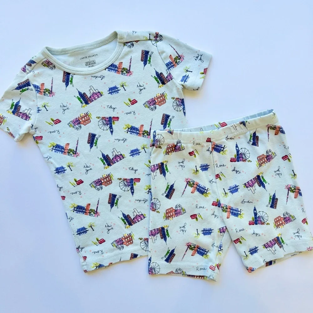 Janie and Jack Good Night Short Pajamas In Cityscapes size 4T 100% cotton